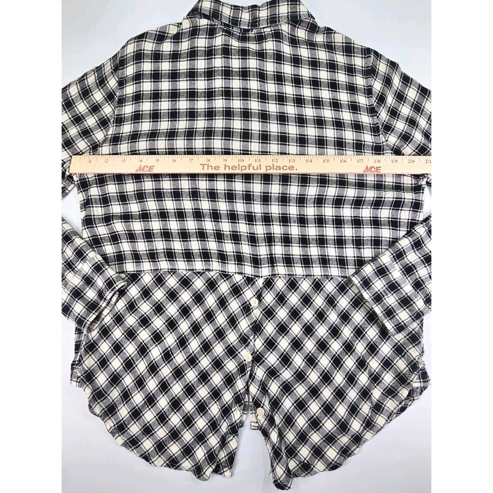 Lucky Brand Buffalo Plaid black Button Up long sleeve split tail Medium Bungalow - Picture 10 of 11